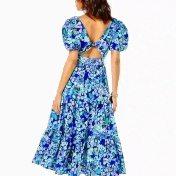 Lilly Pulitzer Grace Tiered Midi Dress NEW Blue Grotto Twilight Tropics Size 6 - Picture 2 of 7